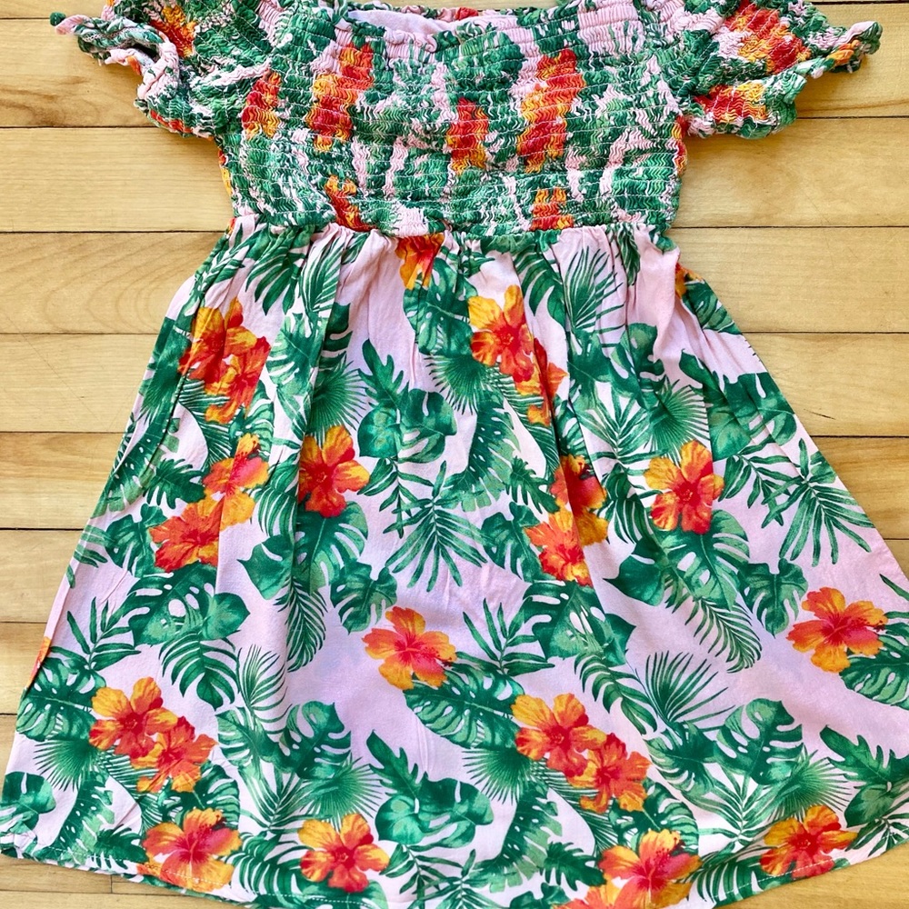 Off shoulder, tropical dress